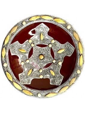 Vintage Moroccan Decorative Bowl 13” Ceramic with Metal Inlay